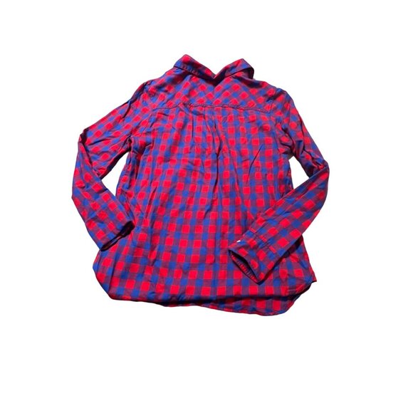 J. Crew 100% Cotton Plaid Shirt Women's Size Small Red Blue Medium weight Excell - Picture 2 of 8